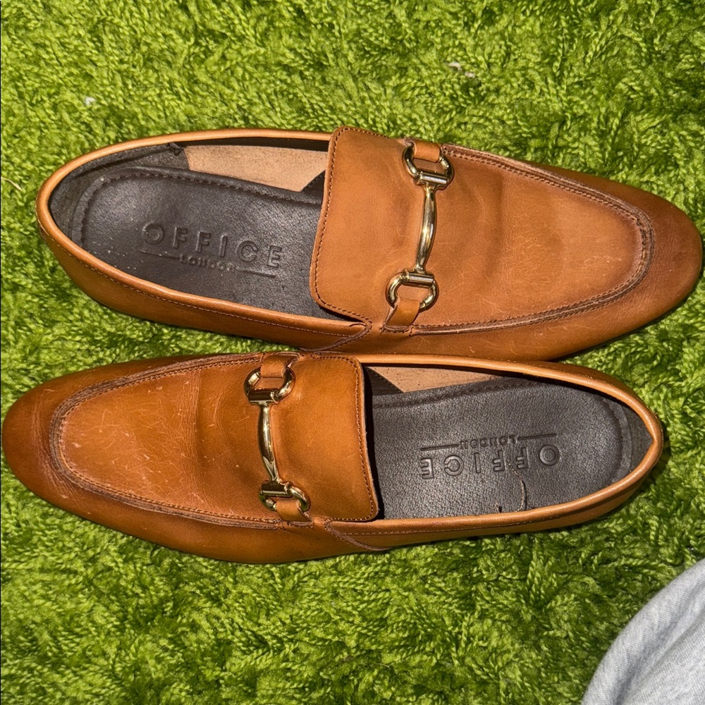 Office London Tan Leather Loafers with Gold Accent
